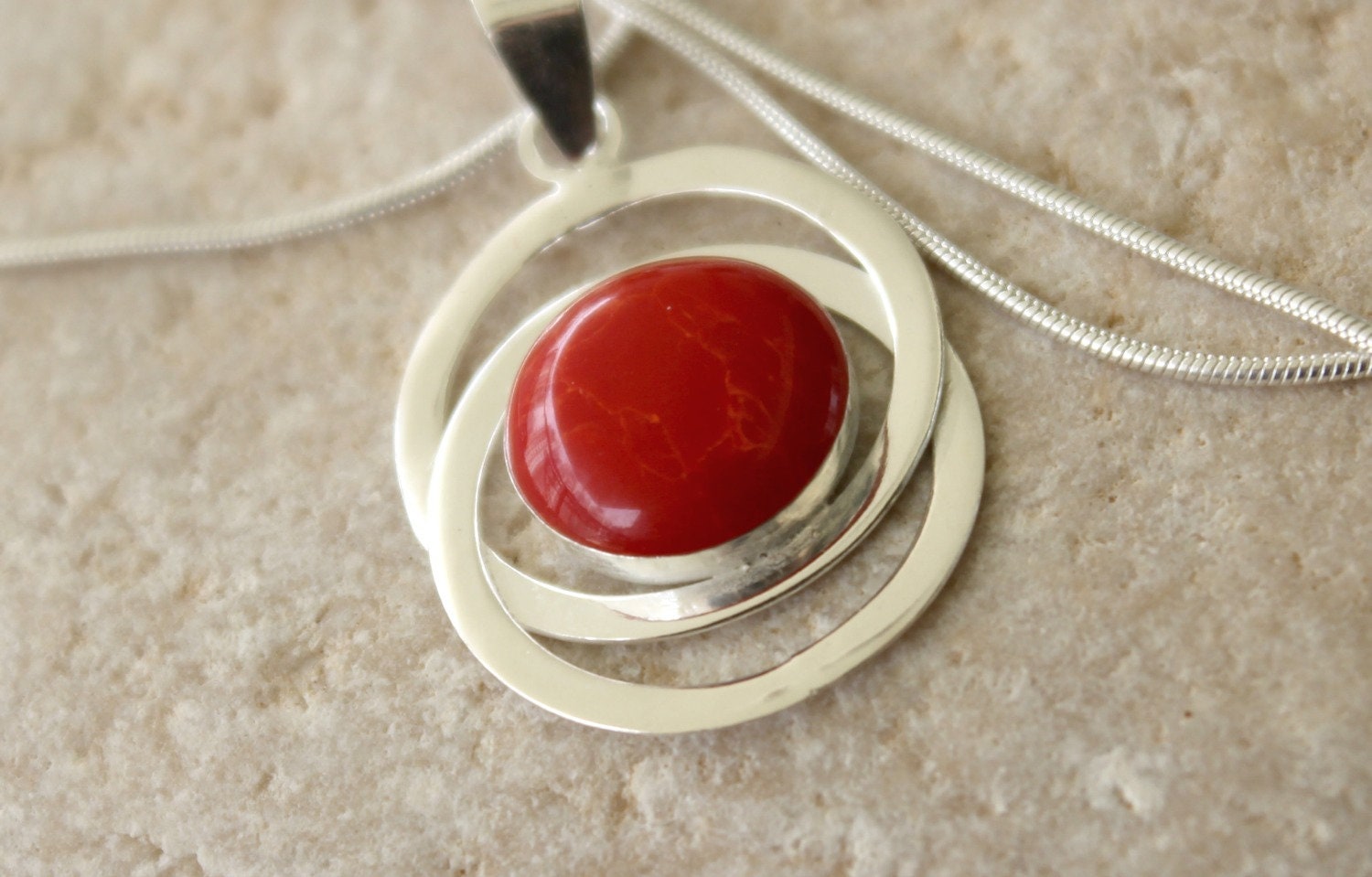 Red Coral Necklace Sterling Silver Charm Red Coral Pendant Etsy Canada