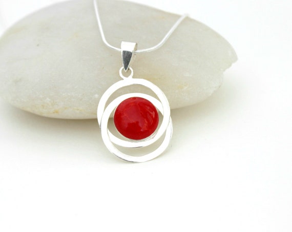 Sterling Silver Red Coral Circle Pendants Sterling Silver Red Coral Circle Pendants
