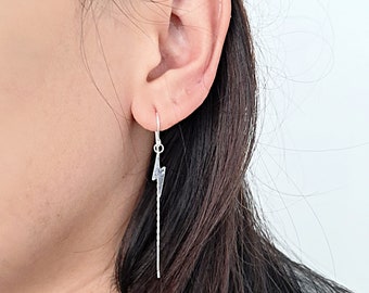 Lightning Earrings, Threader Earrings, 925 Sterling Silver Dainty Earrings, Silver Charm, Minimalist Threader Earrings