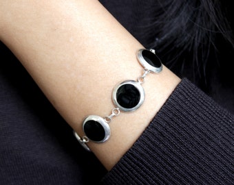 Black Onyx Bracelet, Black Stone Bracelet, Sterling Silver Bracelet, Bracelets for Women, Delicate Bracelet, Sterling Silver Bracelet
