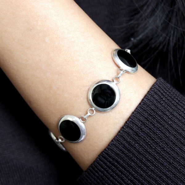 Black Onyx Bracelet, Black Stone Bracelet, Sterling Silver Bracelet, Bracelets for Women, Delicate Bracelet, Sterling Silver Bracelet