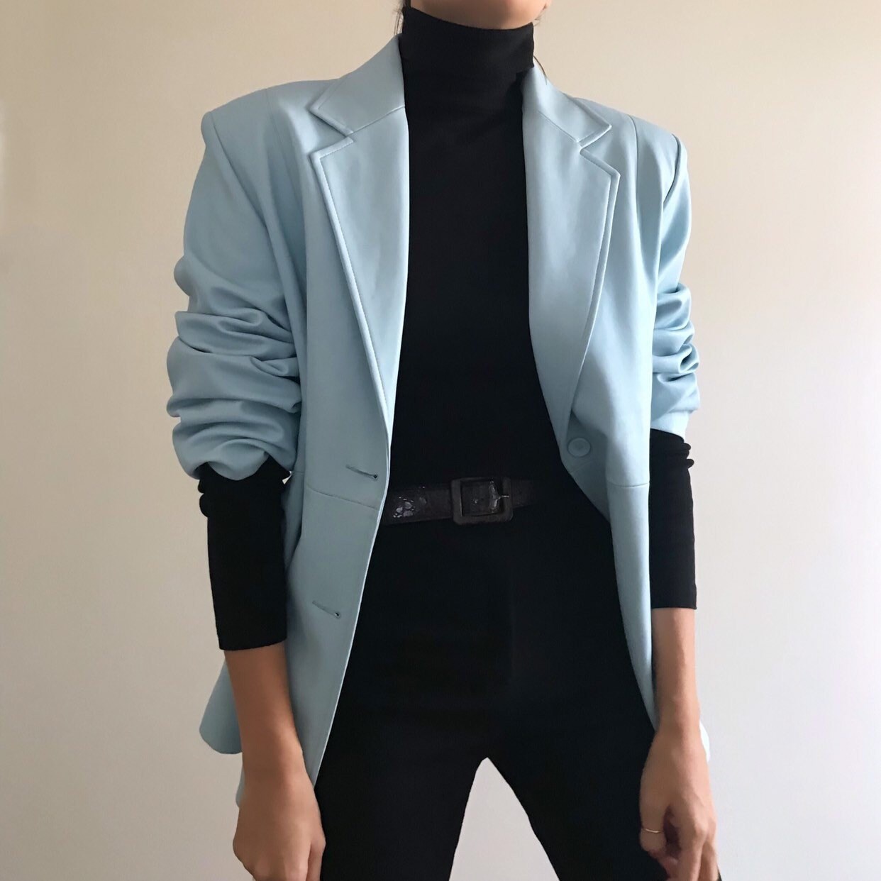 baby blue faux leather jacket