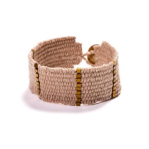 Handwoven  bracelet, Gold and beige, Statement bracelet, Original design, Unique handcrafted jewelry, Textile jewelry, Gift for her, Unique