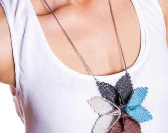 Silver Blue, Textile jewelry, Statement necklace, Original jewelry, Unique jewelry, Contemporary jewelry, Handwoven necklace, Originaldesign