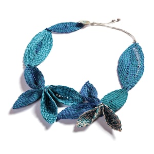 Textile jewelry, Statement necklace, Handwoven necklace, Original jewelry, Unique jewelry, Contemporary jewelry, Giftforher, Blue necklace