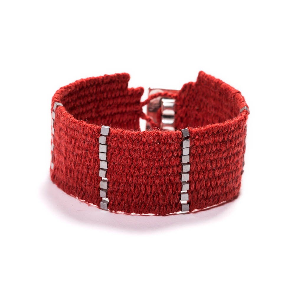 Red bracelet Handwoven bracelet Statement bracelet Etsy