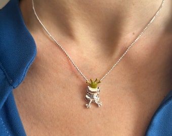 Frog Prince Jewelry, Silver Pendant, Frog Prince Pendant, Animal Jewelry, Contemporary jewelry, Silver pendant, Enamel Jewelry, Gift for her