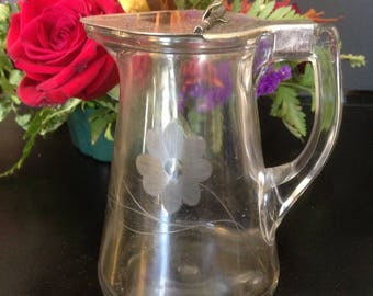 Covered Etched Syrup Pitcher