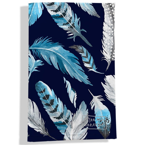 Protects registration document or car paper holder pattern Blue and gray feathers navy blue background