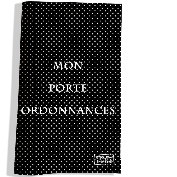 Porte ordonnance carte vitale personnalisable Homme Garçon motif petits pois blancs fond noir