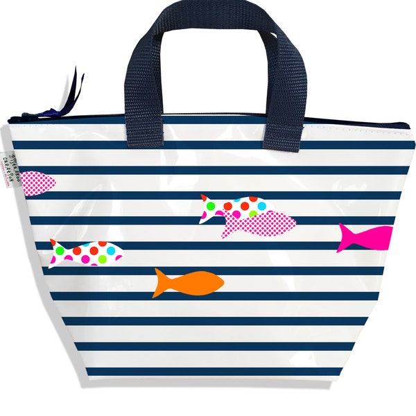 Sac pour fille,  sac à main enfant motif Marinière petites bandes poissons multicolores