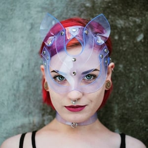 PVC cat mask, Animal mask, Cosplay mask, Cat woman mask, Leather mask,  Fetish mask, Halloween masks, rave face mask,  face mask vegan