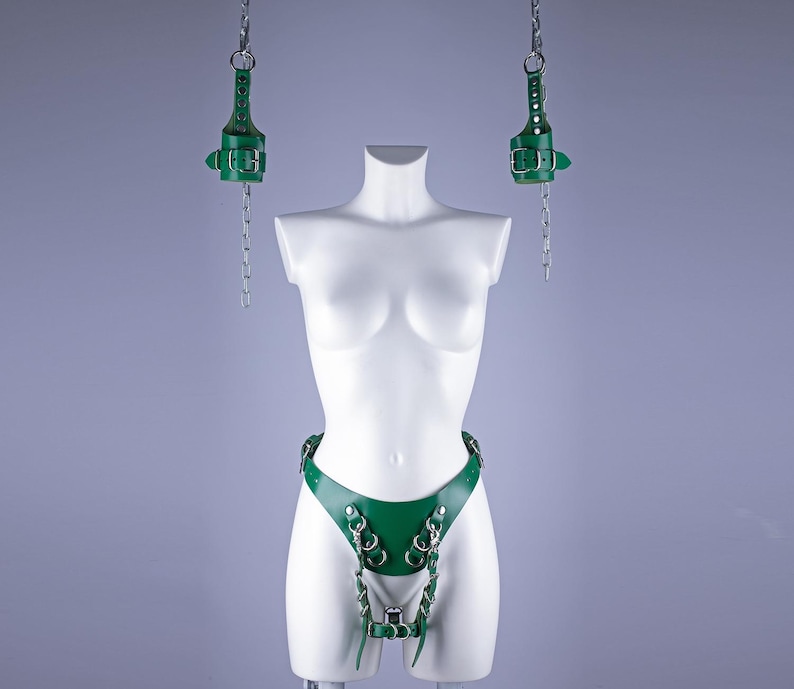 Bondage restraining handcuffs for suspension, BDSM gear for women submissive, forced orgasm belt, Orgasm control kit, Forced cum gear MATURE image 1