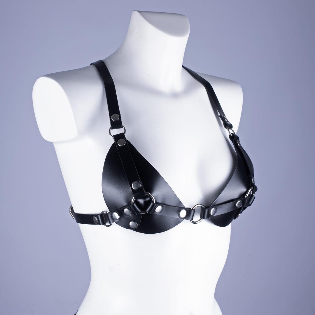 Black Leather Bra, Bdsm Harness, Leather Lingerie, Harness Lingerie