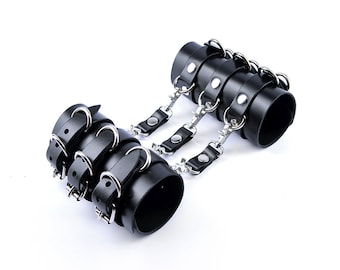 Wide leather BDSM cuffs, Handcuffs, Bondage gear, Restraints, Leather Shackles, Bracers, Cuff bracelet, Submissive