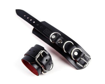 Wide bondage handcuffs on suede lining, Bondage gear, Leather restraints, BDSM cuffs, Male bondage, Sex toys