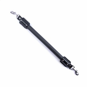 May include: A black leather leash with silver metal clasps on each end.
