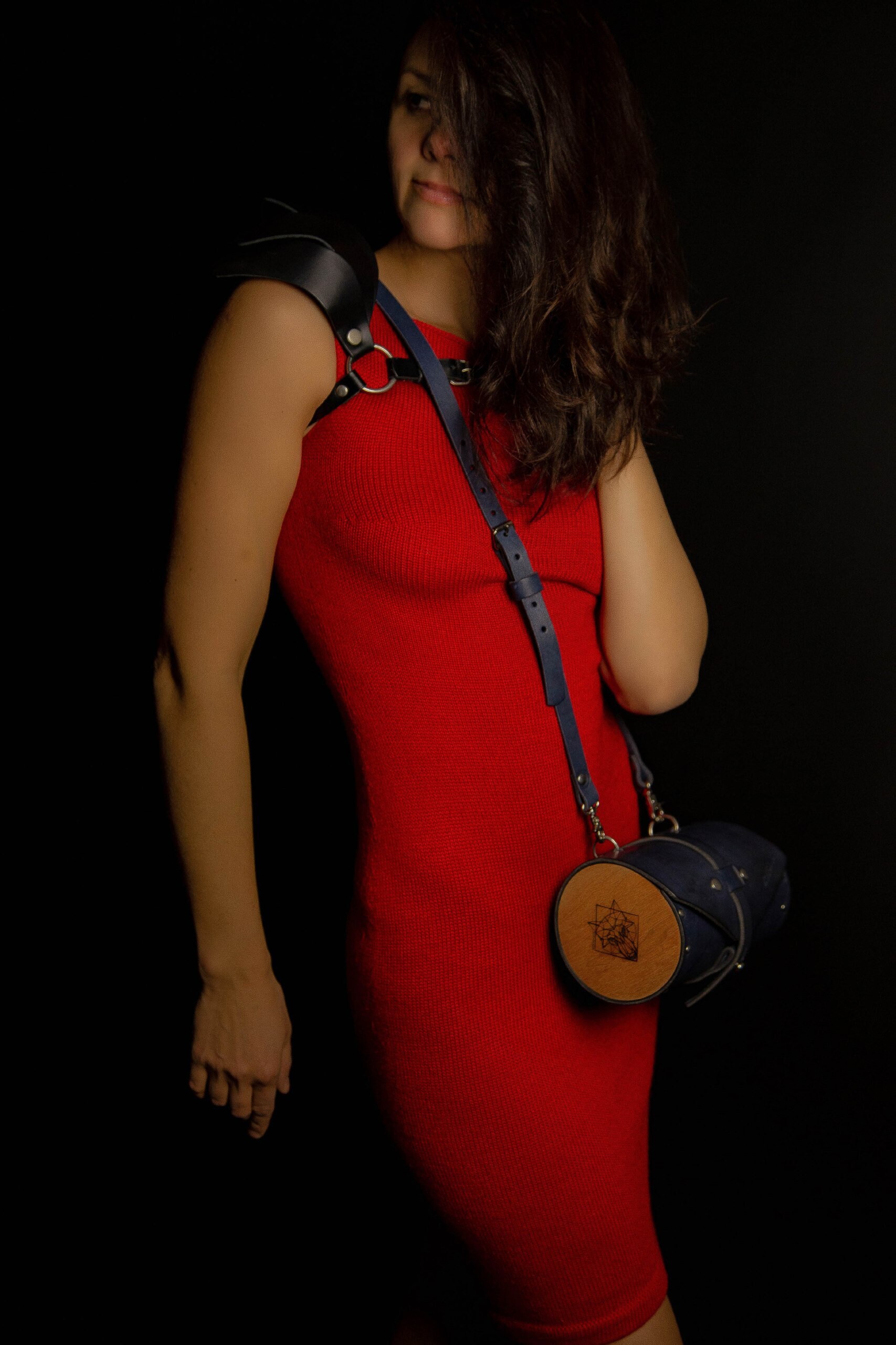 Round Leather Crossbody Bag With Wooden Sides Bdsm Bag Etsy