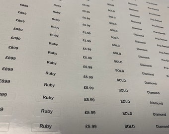 Personalised Self Adhesive Stickers / Labels / Tickets for Jewellery Displays / Point of Sale / Price Label / Tag