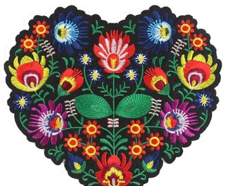 BIG Flower Heart Iron on Patch | Embroidery Flower Patch | Heart Patch Retro Pattern Iron on Appliqué