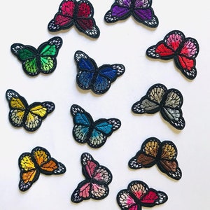 Set of 12 Mini Butterfly Iron on Patches Butterfly Appliqué  1 1/8” H x 1 5/8” W