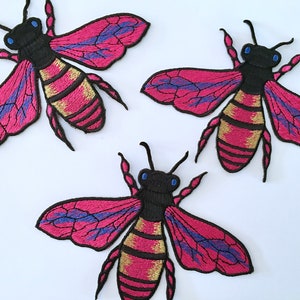Bumble Bee Iron on Patch Appliqué I Decorative Embroidery Applique I Queen Bee Embroidery Patch  4.25&quot; H X 5.75&quot; W