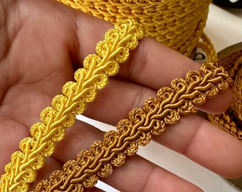 1/2&quot; breedte gevlochten kant, perfect voor kleding | Tafelkleedrand | Leidingen in geel en bronskleur