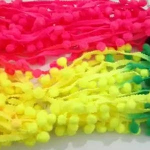 5 Yards of Neon Rainbow Pom Pom Trimming Puff Trim Multicolored, Pom Pom Tassel Trimming