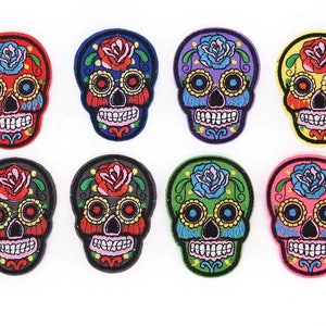 2 Pcs of Skull Rose Embroidered Iron On Patches Hand Made Patch Applique