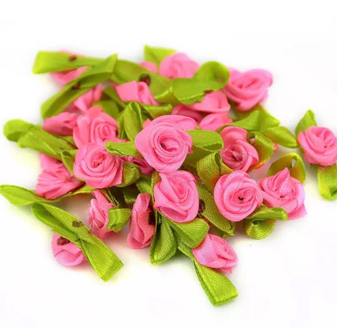 Silk Ribbon Mini Roses 50 Pcs of DIY Mini Flower Rose Satin Ribbon 12MM Available in 4 Colors ...