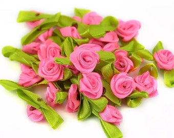 50 stuks diy mini bloem roos satijn lint 12mm verkrijgbaar in 4 kleuren