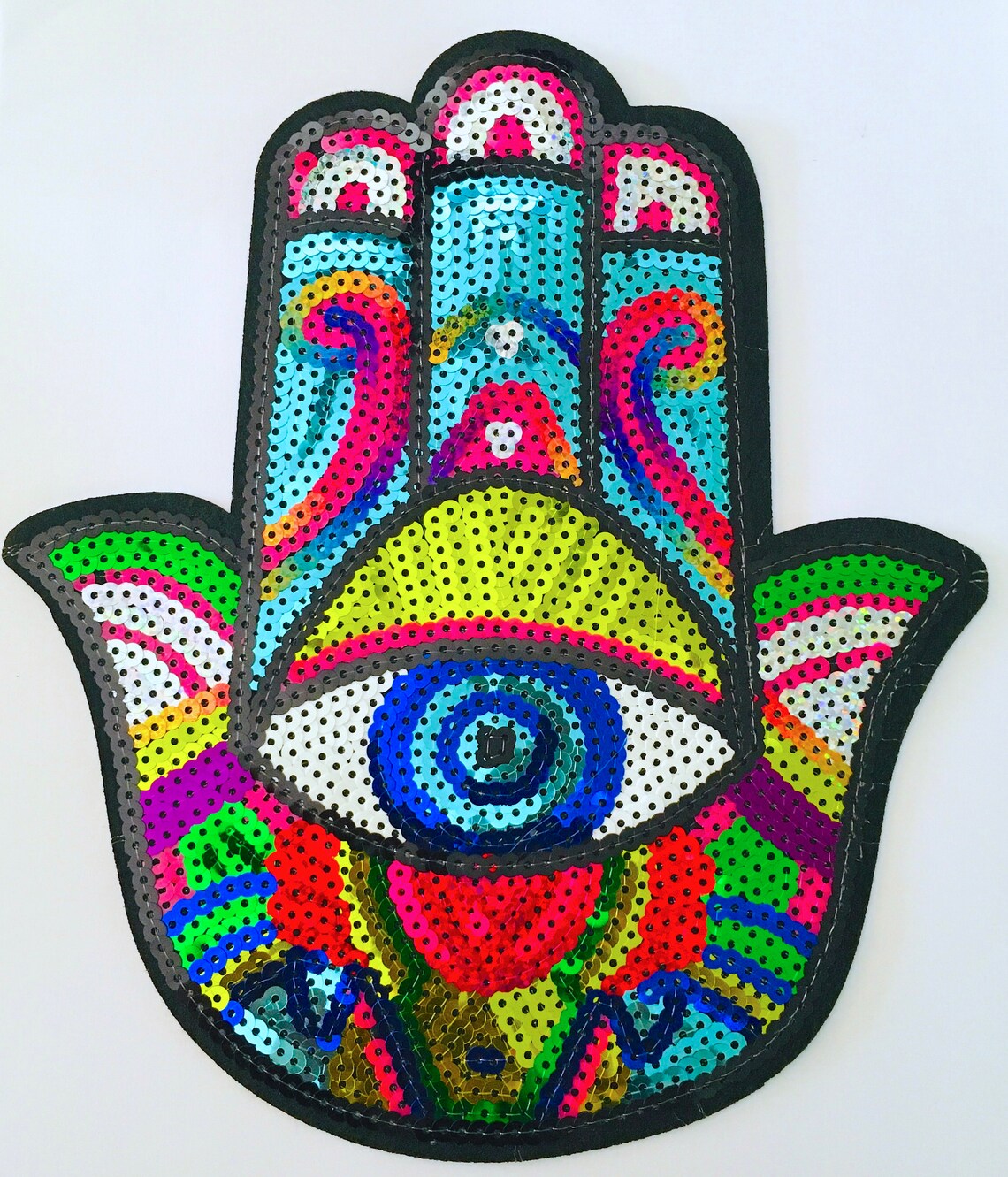 Large colorful hamsa hand of fatima sequin appliqu iron on  etsy Large colorful hamsa hand of fatima sequin appliqu iron on  etsy