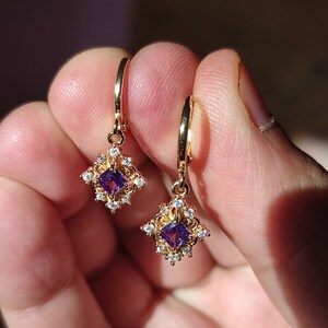 Purple earrings,gold plated earrings,amythest earrings,dainty purple stone earrings, bridesmaid earrings,bridal earrings