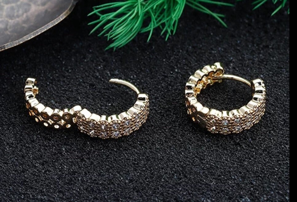 Baguette Huggie hoops earrings Huggie stone earringsstone | Etsy