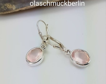Sterling Silver Rose Quartz Earrings: Faceted Pink Crystal Dangle Jewelry