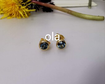 Silberohrstecker mit London Blue Topas (vergoldet)