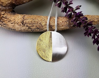 Bicolor Sterling Silver Pendant – Matte Brushed Finish, 18k Gold Plating