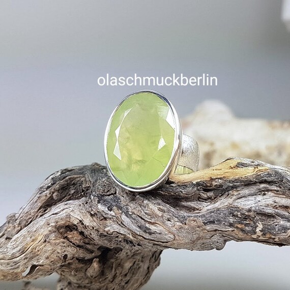 Prehnit Ring Silber 925/Handgemachter Edelsteinring Grün/Boho Statement Ring Silber/Natürliche Prehnit Schmuck/Geschenk für Sie