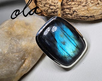 Labradorit Ring Silber 925/Blauer Edelstein Ring/Statemnt Ring Blau Grün/Boho Ring Blaublitzend/Verlobungsring Naturstein