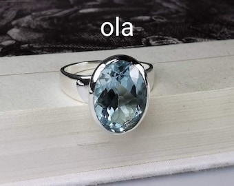 Topas Ring Silber 925/Blauer Topas Edelsteinring/Ring hellblau Silber/Verlobungsring/Geschenk für Frauen/Birthstone Ring Dezember
