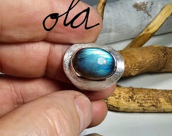 Labradorit Ring Silber 925/Vintage Labradorit Ring Silber/Großer Statement Ring/Zierlicher Labradorit Ring/Zarte Edelsteein Schmuck