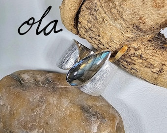 Labradorit Ring Silber 925/Sterling Silver Labradoite Ring/Crystal Jewelry Gift for Her/Blauer Edelsteinring Damen/Geschenk für Sie