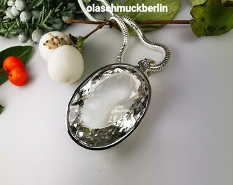 Bergkristall Anhänger Silber 925/ Echter Edelstein Schmuck/Kristall Kette Damen/Silberanhänger Hexenschmuck/Heilstein Anhänger Silber