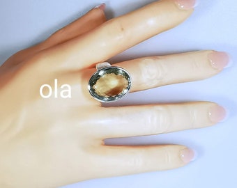 Grösse Silber Ring mit Prasiolith