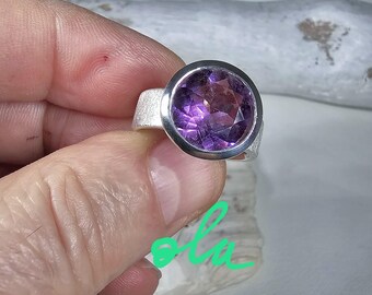Handmade Amethyst Ring Sterling Silver 925 Faceted Gemstone Statement Ring