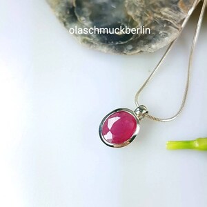 Rubin Anhänger Silber 925/Zierliche Rubin Kette Rot/Silver Ruby Pendant/Echte Edelstein Kettenanhänger/Geburtstein Juli Schmuck/Geschenk