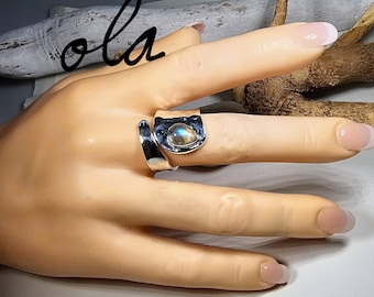 Labradorit Ring 925 Sterling Silber/Blauer Edelstein Ring/925 Silber Ring Labradorit filigran/Boho Statement JewelryKristall Ring/ Geschenk