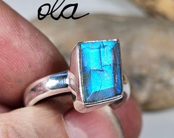 Labradorit Ring 925 Silber/Blauer Labradorit SchmuckBoho Statement Ring/Natürliche Edelstein Ring/Hexen Ring/Geschenk für Sie