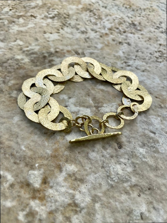 Vintage Golden Brass Link Bracelet | Adjustable | 