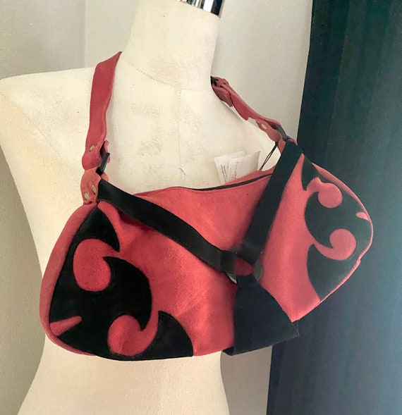 Vintage handbag | Mad Bag suede purse | red & blac
